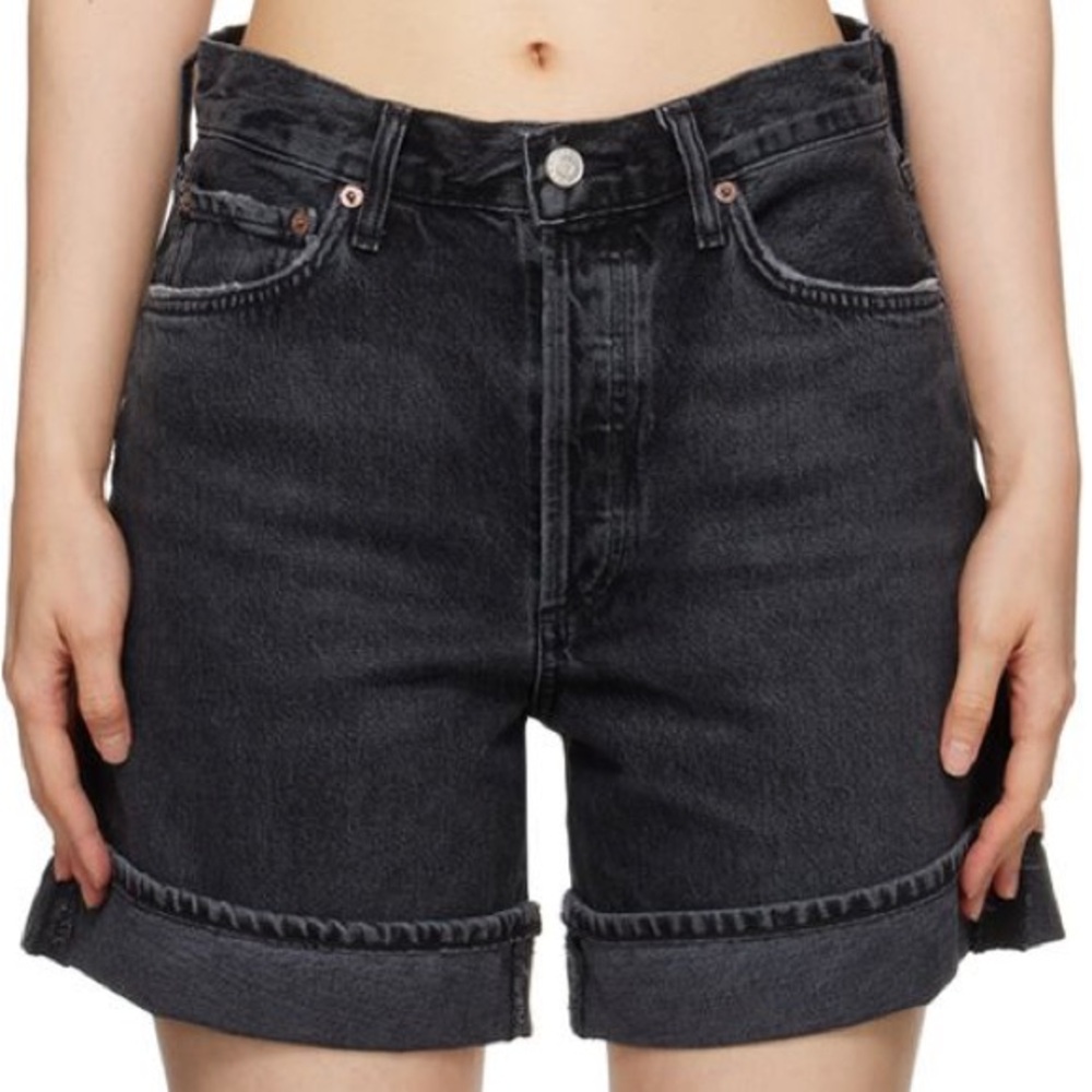 Agolde Black Rolled Hem Jean Shorts